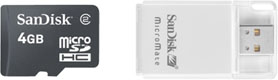 Sandisk 4GB MicroSD (SDHC) memory card with Sandisk USB reader