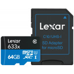Lexar High-Performance 64GB microSDXC 633X 95MB/s Memory Card + Adapter
